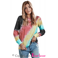 Ombre Red Tie-dye Long Sleeve Top