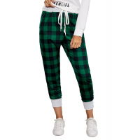 Green Plaid Drawstring Joggers