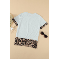 Gray Sequins Accent Leopard Splicing Tee