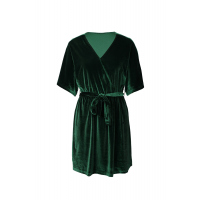 Green V-neck Half Sleeve Velvet Mini Dress with Belt