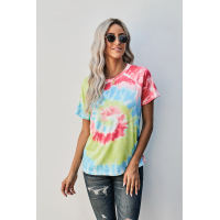 Red Raglan Sleeves Tie Dyed Tee