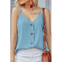 Sky Blue Spaghetti Strap Buttoned Tank Top