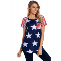 Striped Short Sleeves Red Navy American Flag T-shirt