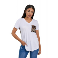 White Leopard Printed Splicing T-Shirt