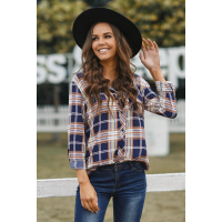 Chic Plaid Print Shirt with Pocket