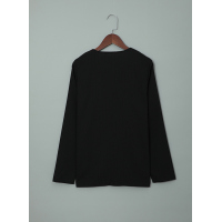 Black Embroidered Split Neckline Shift Blouse