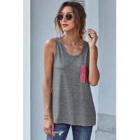 Gray Casual Women Tank Top with Multicolor Pocket