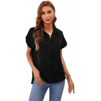 Black Collared Button Short Sleeves Shirt