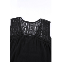 Black Lace Tie Front Button Tank Top