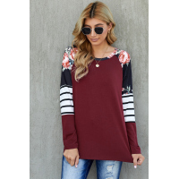 Red Striped Floral Long Sleeve Top