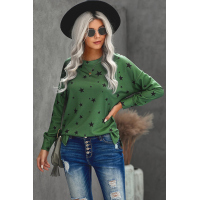 Green Round Neck Star Print Long Sleeve Top