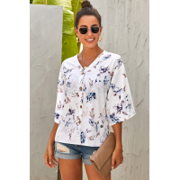 White Floral Button Up Top