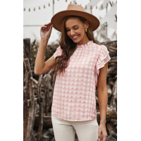 Pink Plaid Ruffled Short Sleeves Tee