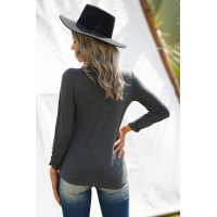 Dark Blue Round Neck Color Block Velvet Pleated Long Sleeve Top