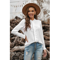 White Frilled Neckline Buttoned French Shirt