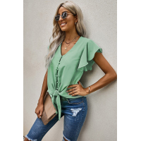 Green Forever Tonight Button Tie Top