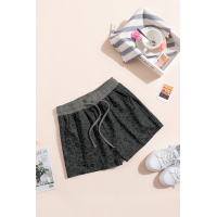 Gray Leopard Print Drawstring Waist Shorts