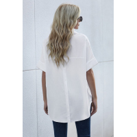 White Short Sleeve Button Solid Shirt