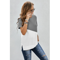 Gray Crew Neck Colorblock Tee