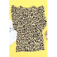 Leopard Print Ruffled Cap Sleeve T-shirt