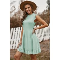 Green Pocketed Ruffle Babydoll Dress