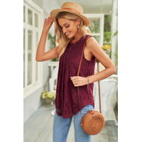 Red Lace Hollow Out Sleeveless T-Shirt