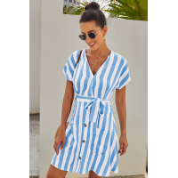 Sky Blue Fashion Stripe Short Sleeve Casual Dress