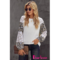 Beige Leopard Print Bubble Sleeve Top