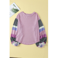 Purple Striped Colorblock Long Sleeve Knit Top