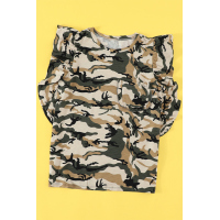 Green Camouflage Print Ruffled Cap Sleeve T-shirt