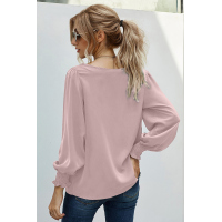 V Neck Lace Patchwork Pink Blouse