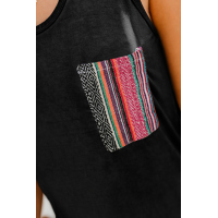 Black Casual Women Tank Top with Multicolor Pocket