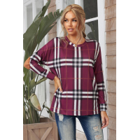 Plaid Pocketed Long Sleeve Top with Suede Elbow Patch