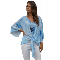 Sky Blue Tie Dye V Neck Top