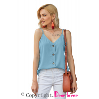 Sky Blue Spaghetti Strap Buttoned Tank Top