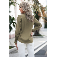 Green Frilled V Neckline Buttoned French Shirt