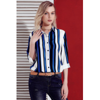 Blue White Striped Long Sleeve Button Up Shirt