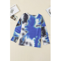 V-neck Knotted Blue Tie-dye Top