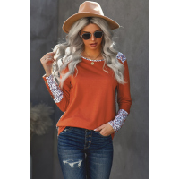 Orange Leopard Splicing Button Long Sleeves Top