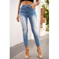 Sky Blue High Waist Ankle-Length Skinny Jeans