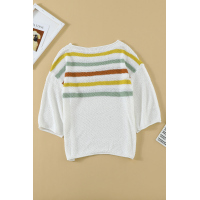 Multicolor Stripes Print White Knit Top