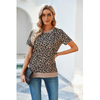 Crew Neck Leopard Side Split T-shirt