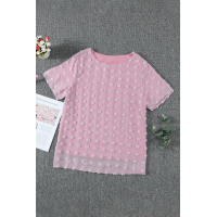 Pink Swiss Dot Texture Short Sleeve Top