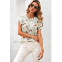 Green Floral Ruffle Short Sleeve Tee