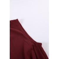 Wine Red Sleeveless V Neck Ruffled Swing Mini Dress