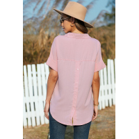 Pink Short Sleeve Button Solid Shirt