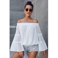 White Swiss Dot Off The Shoulder Top