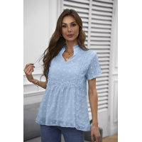 Sky Blue Swiss Dot Short Sleeve Flowy Top