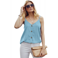 Sky Blue Spaghetti Strap Buttoned Tank Top