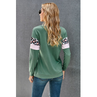 Mint Long Sleeve Leopard Stripes Blouse